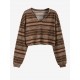 Women's Ethnic Style Tribal Geo Aztec Printed V-notched Pullover Crop Knitwear Sweater